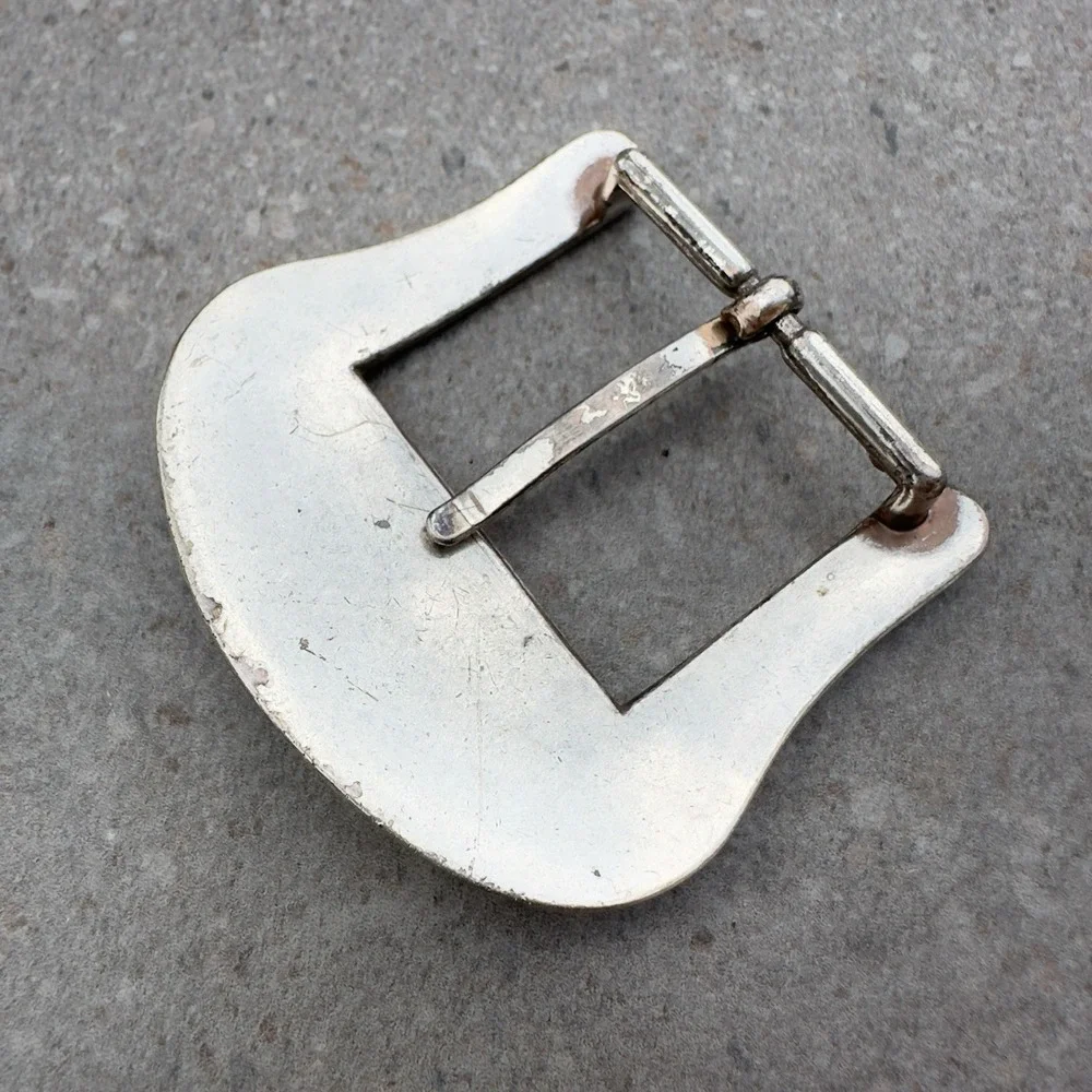 VTG Western Silverplate Belt Buckle‎ Engraved Floral Scroll Cowboy Rope Border